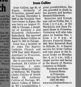 Obituary for Irene Collins